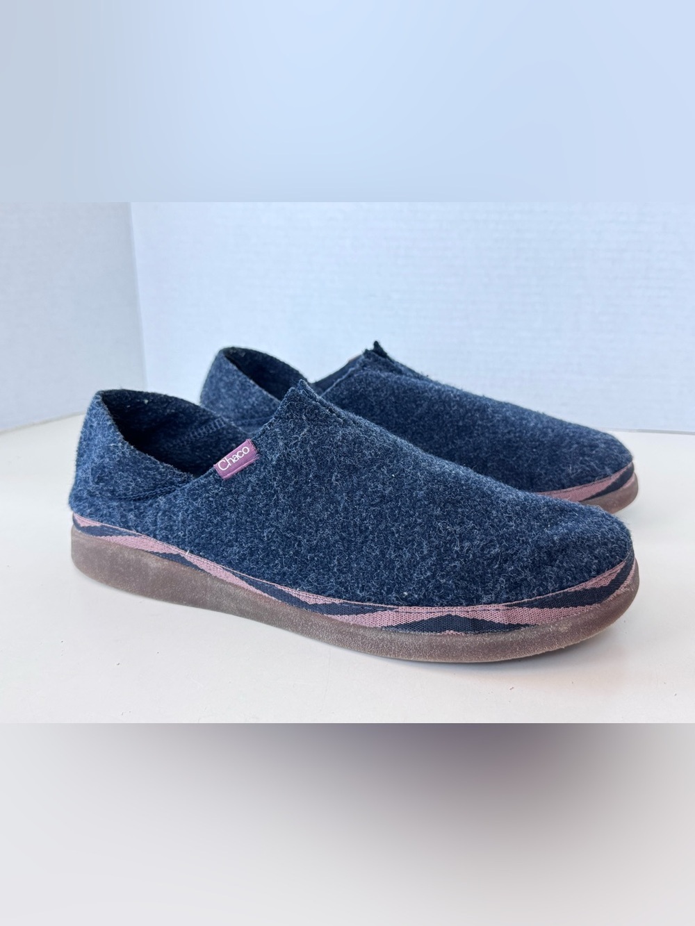 Chaco Revel Navy Blue Wool Felt Casual Slip On Shoes Loafers Comfort Size 9.5